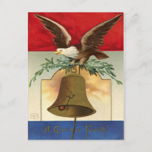 Carte Postale bald eagle liberté bell patriotique art vintage