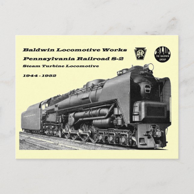 Carte Postale Baldwin Locomotive Works S-2 PRR Turbine à vapeur (Devant)