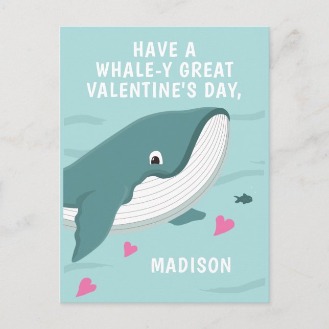 Carte Postale Baleine amusante personnalisable Valentine (Devant)