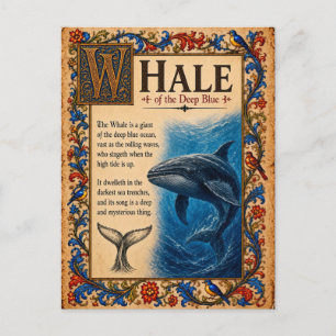 Carte Postale Baleine, Art du Bestiaire Médiéval