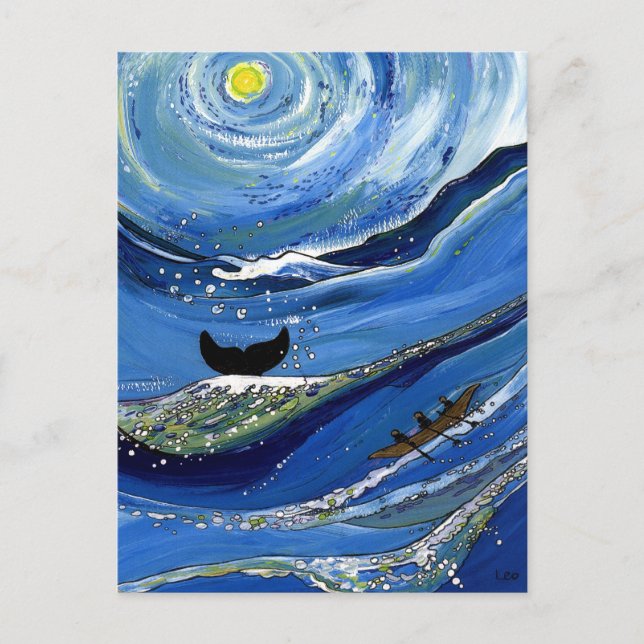 Carte Postale Baleine avec bateau (Devant)