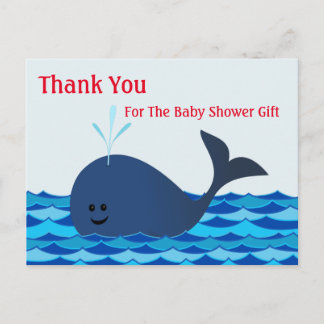 Carte Postale Baleine, Baby shower Merci