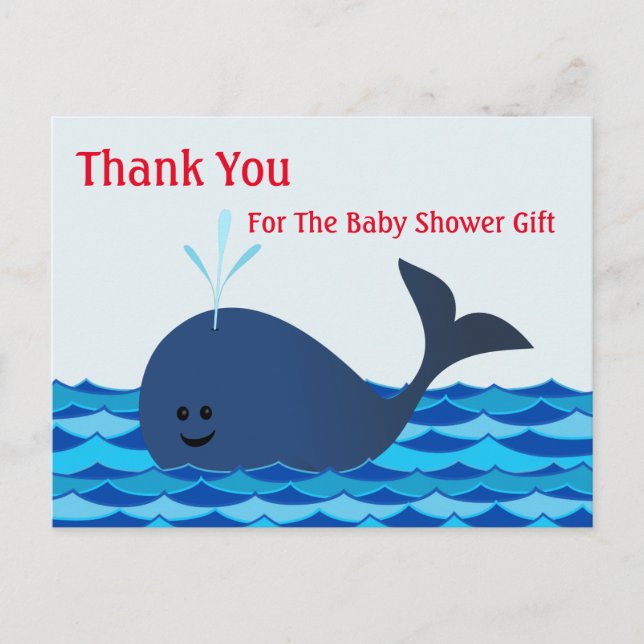 Carte Postale Baleine, Baby shower Merci (Devant)