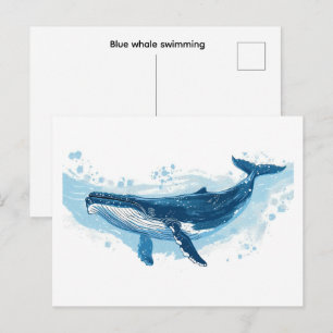 Carte Postale Baleine bleue mammifère nageant Petit