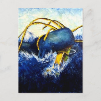 Carte Postale Baleine contre calmar colossal Peinture d'art orig