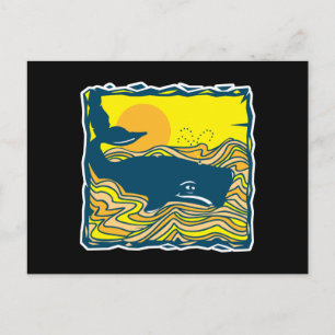 Carte Postale baleine dans le design du coucher de soleil
