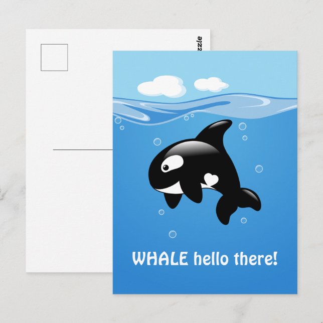 Carte Postale BALEINE D'Orca (Eh Bien) Bonjour Là (Devant / Derrière)