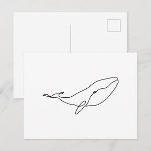 Carte Postale Baleine, illustration d'art linéaire