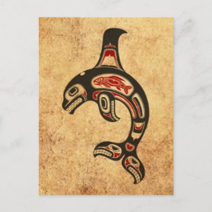 Carte Postale Baleine tueuse de l'Esprit Haida rouge et noir vie