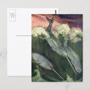 Carte Postale Baleines vintages, Vie Marine Animaux de l'océan