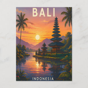 Carte Postale Bali Indonésie Temple des rizières tropicales Évas
