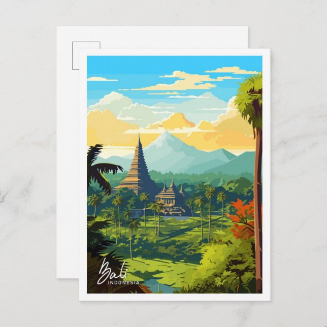 Carte Postale Bali Indonésie voyage Vintage illustration (Devant / Derrière)