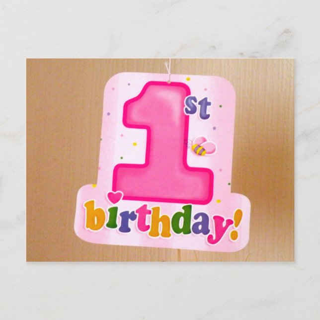 Carte Postale Balise rose 1er anniversaire sur la porte (Devant)