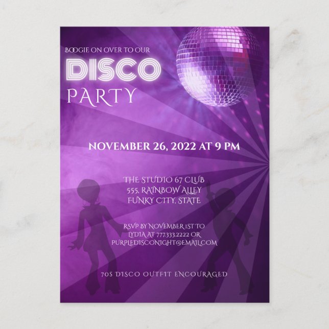 Carte Postale Balle De Disco Violet Cool Fête (Devant)