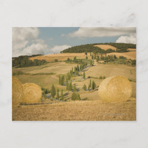 Carte Postale Balle de foin et paysage vallonné, Toscane, Italie