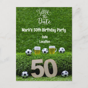 Carte Postale Balle de football 50e anniversaire avec bière sur 