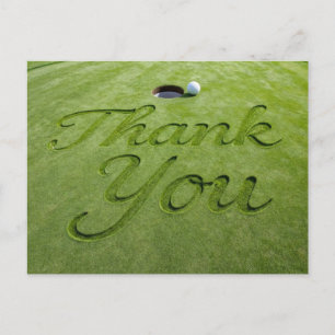 Carte Postale Balle de golf avec le texte Merci sur de l'herbe v