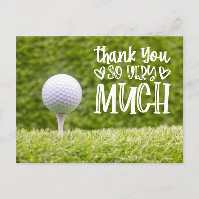 Carte Postale Balle de golf avec Merci beaucoup sur gazon vert (Devant)