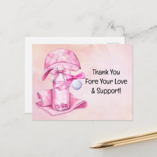 Carte Postale Balle de golf avec merci sur fond rose pour bébé f