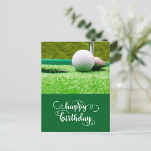 Carte Postale Balle de golf avec putter Joyeux Anniversaire au g