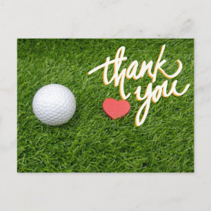 Carte Postale Balle de golf cœur rouge sur vert avec amour merci