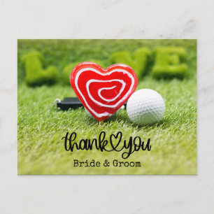 Carte Postale Balle de golf et cœur rouge avec amour sur mariage