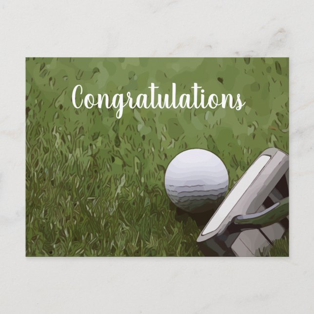 Carte Postale Balle de golf et félicitations de putter (Devant)