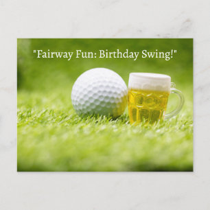 Carte Postale Balle de golf sur gazon vert pour l'anniversaire d