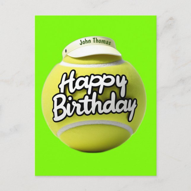 Carte Postale Balle de tennis avec joyeux anniversaire portant u (Devant)