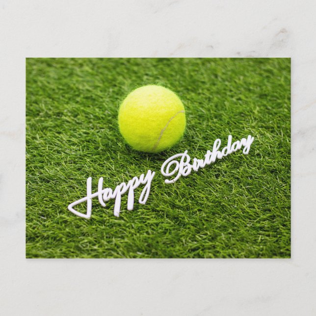 Carte Postale balle de tennis avec joyeux mot d'anniversaire ver (Devant)