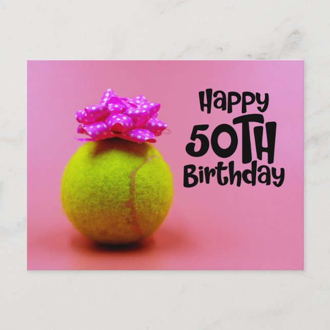 Carte Postale Balle de tennis avec le mot anniversaire 50 ans su (Devant)