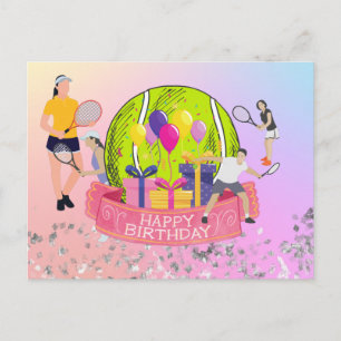 Carte Postale Balle de tennis avec mot joyeux anniversaire sur a
