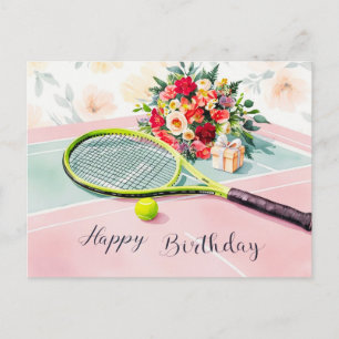 Carte Postale Balle de tennis avec mot joyeux anniversaire sur f