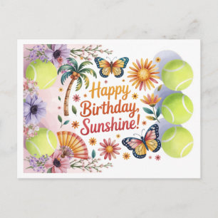 Carte Postale Balle de tennis et fleurs pour l'anniversaire d'un