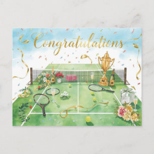 Carte Postale Balle de tennis félicitations sur vert