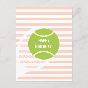 Carte Postale Balle de tennis verte moderne Anniversaire rose