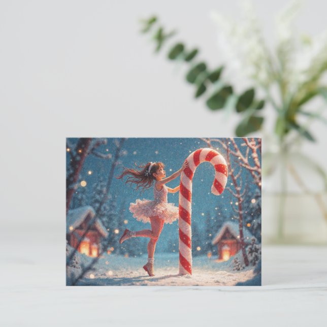 Carte Postale Ballerina Anime Fille et Sucre de canne Noël (Debout devant)