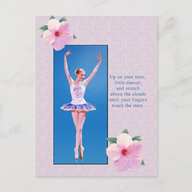 Carte Postale Ballerina aux fleurs d'hibiscus roses (Devant)