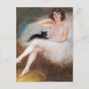 Carte Postale Ballerina avec chat noir, Pierre Carrier-Belleuse