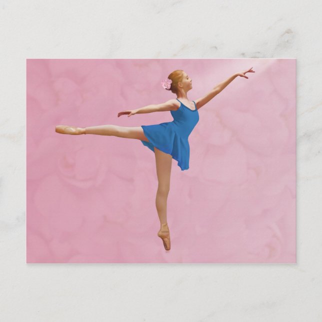 Carte Postale Ballerina avec Rose dans Arabesque Pose Postcard (Devant)