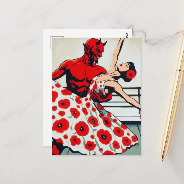 Carte Postale Ballerina dans une robe de coquelicot danser avec  (Devant/Arrière en situation)