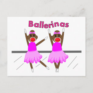 Carte Postale Ballerina Sock Monkeys—Design adorable