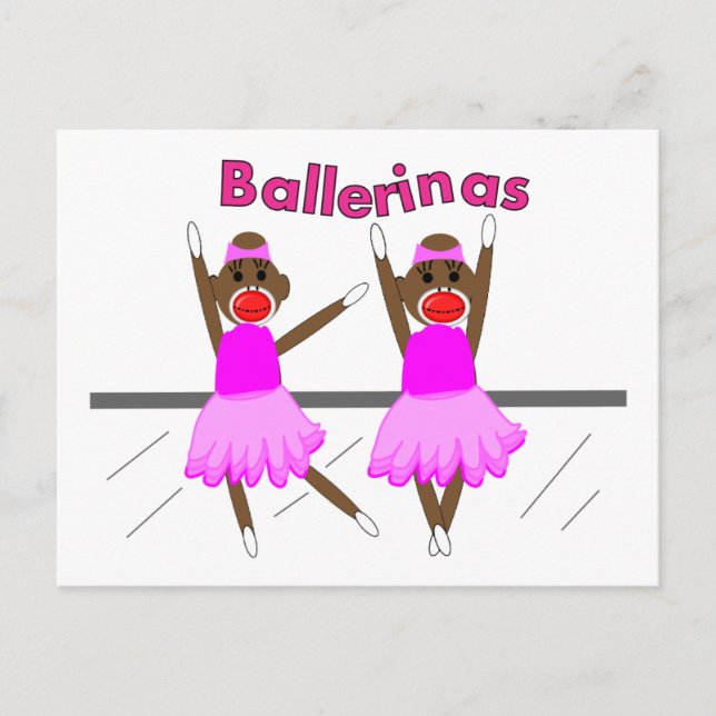 Carte Postale Ballerina Sock Monkeys—Design adorable (Devant)
