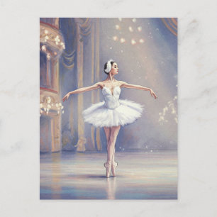 Carte postale Ballerina Swan Lake Ballet Watercolo