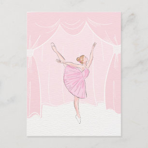 Carte Postale Ballerine de ballet en rose tendre 
