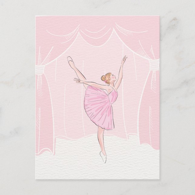 Carte Postale Ballerine de ballet en rose tendre  (Devant)