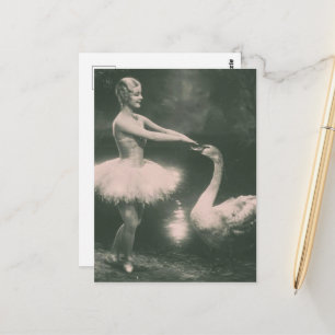 Carte Postale Ballerine et cygne photographie faussement vintage
