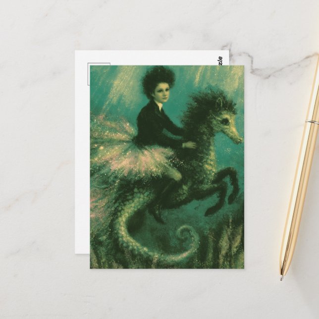 Carte Postale Ballerine sur son hippocampe (Devant/Arrière en situation)