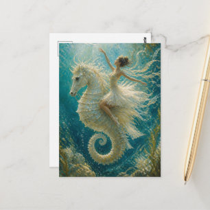 Carte Postale Ballerine surréaliste et fantaisie hippocampe
