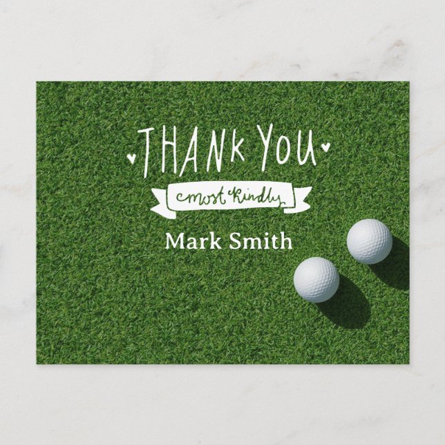 Carte Postale Balles de golf sur de l'herbe verte Merci (Devant)